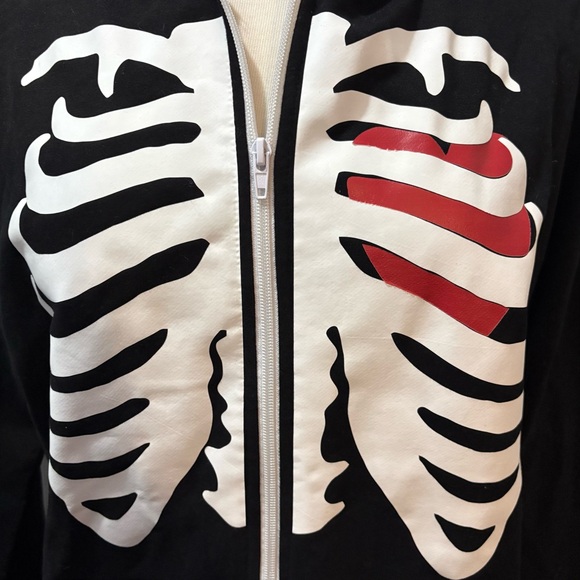 Halloween Zip Hoodie Skeleton Ribs Heart Size L - Picture 5 of 7